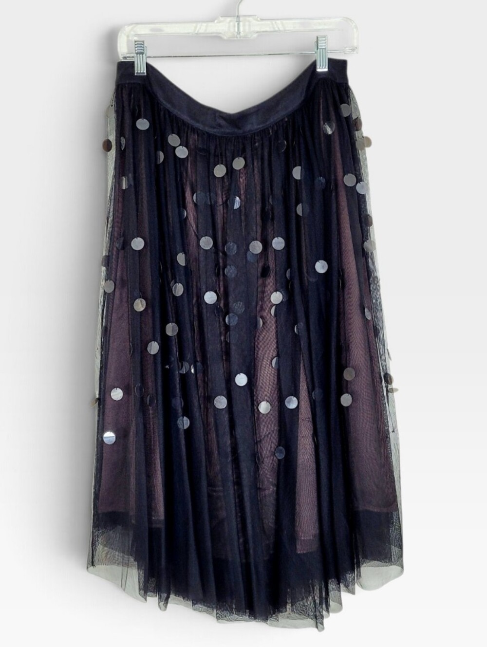 NWT Moulinette Soeurs x Anthro Effervescent Tulle Paillettes Black Midi Skirt 14 - Picture 2 of 11